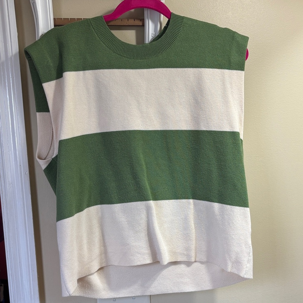 Entro Green and Cream Striped Sleeveless Knit Tank